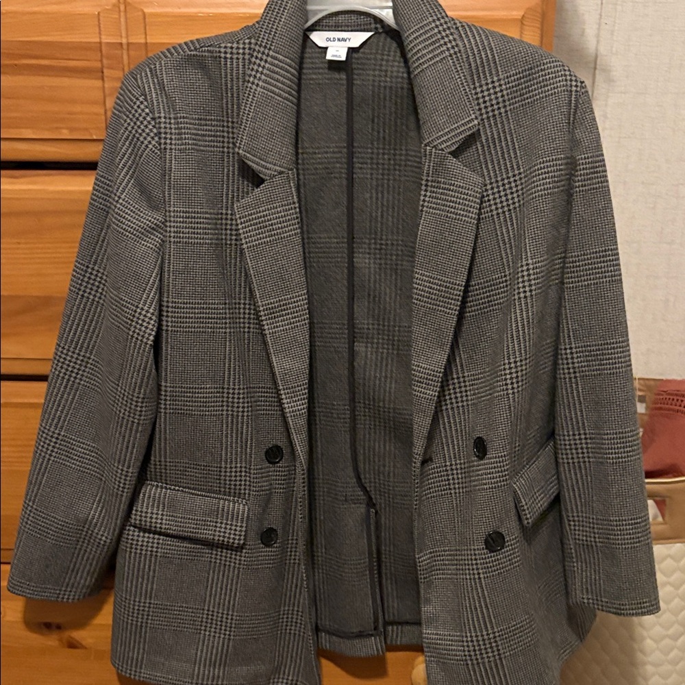 Old Navy Gray Glen Plaid Double-Breasted Blazer